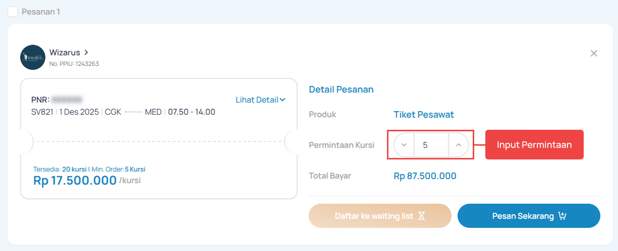 Input Permintaan Kursi