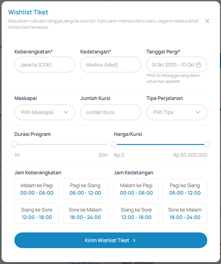 Pop-up Wishlist Tiket