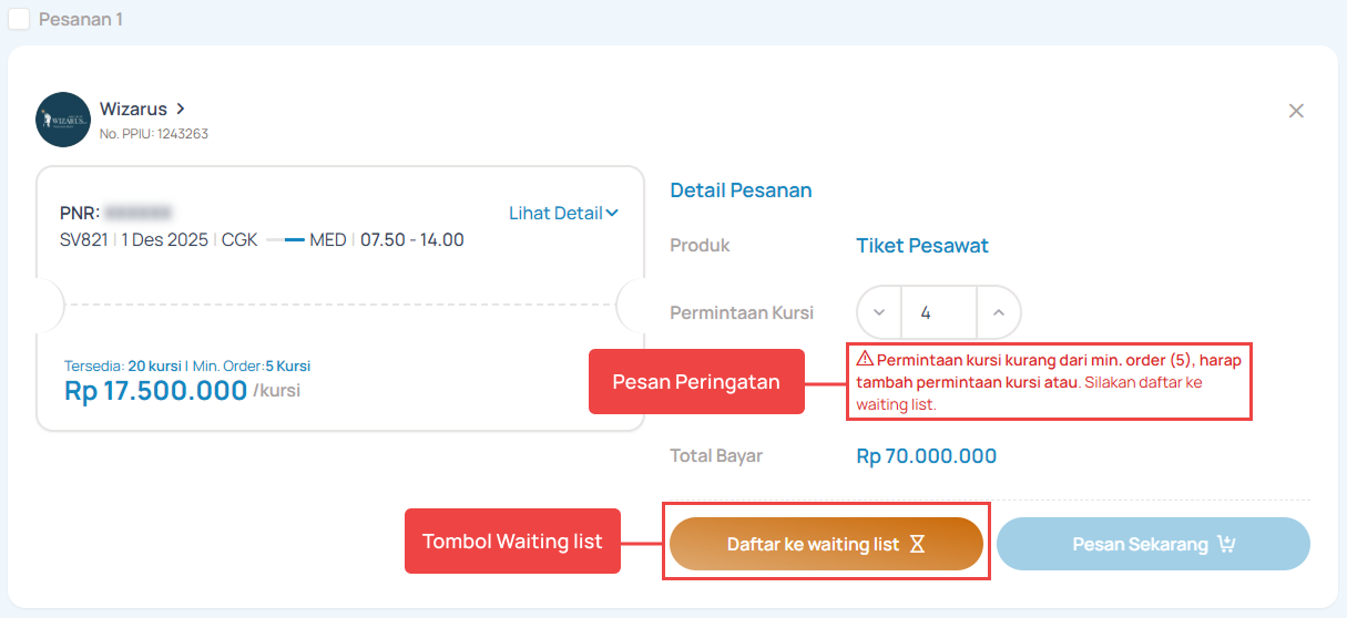 Pesan Peringatan Waiting List
