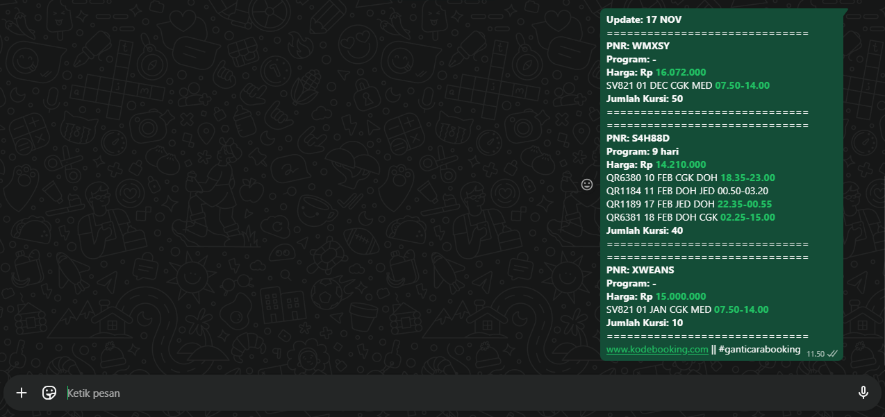 Aplikasi WhatsApp dengan Teks hasil generate