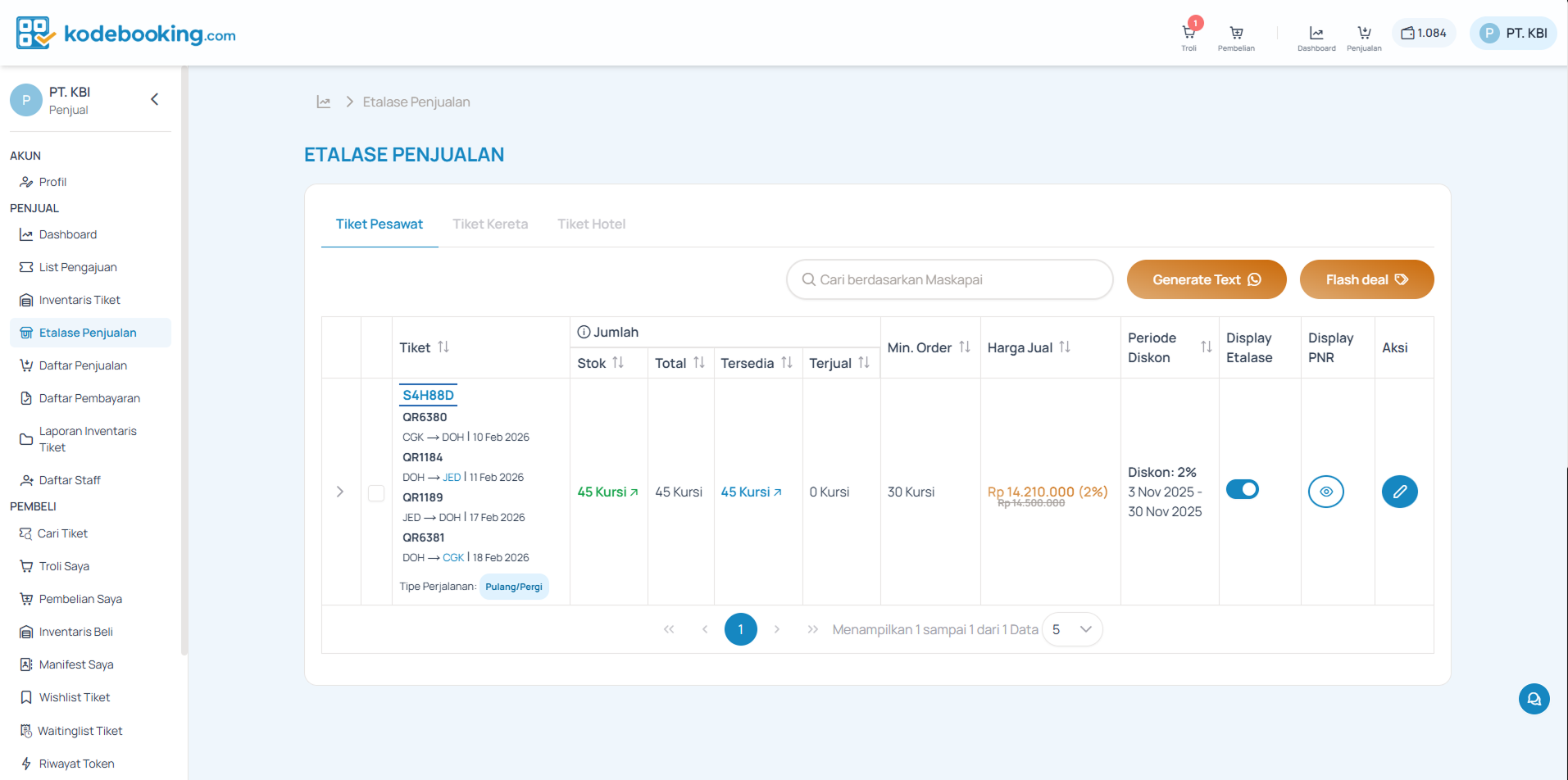 Halaman Etalase Penjualan