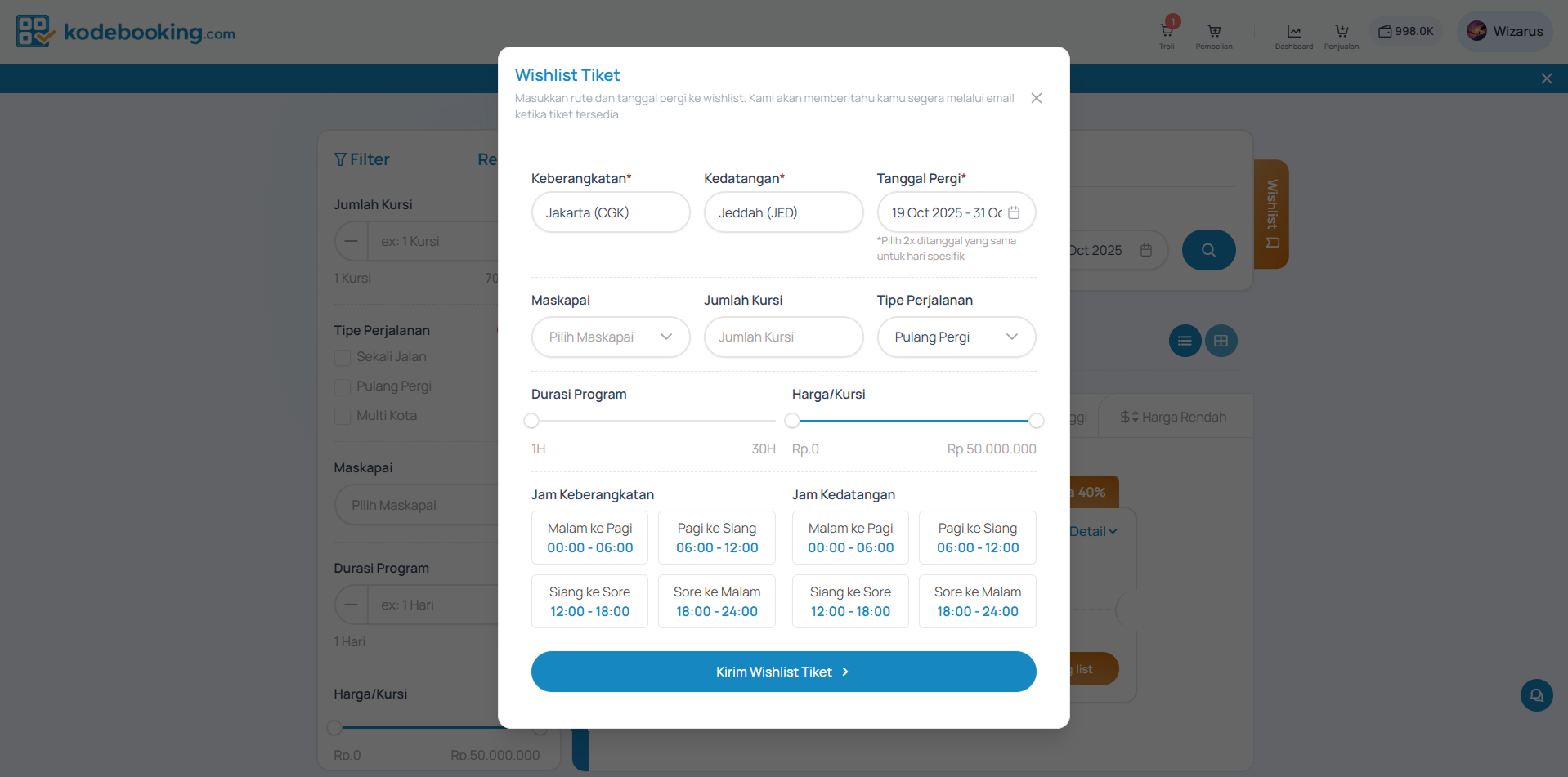 Pop-up Wishlist Tiket2